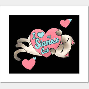 I Heart My Siamese Cat cute kawaii love Posters and Art